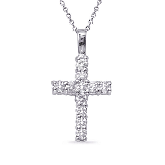 This Pendant is available in 14K White Gold. There are a total of 11 stones. There are Rounds with a total carat weight of 0.65 set in a Prong Set setting.