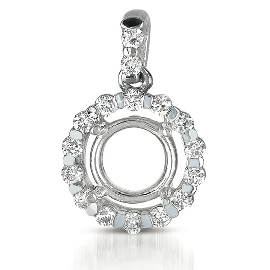 This Pendant is available in 14K White Gold. There are a total of 16 stones. There are Rounds with a total carat weight of 0.23 set in a Prong Set setting.