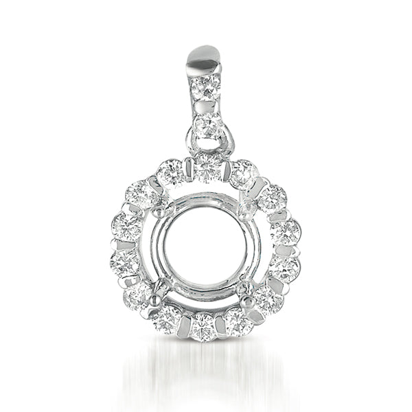 This Pendant is available in 14K White Gold. There are a total of 16 stones. There are Rounds with a total carat weight of 0.23 set in a Prong Set setting.