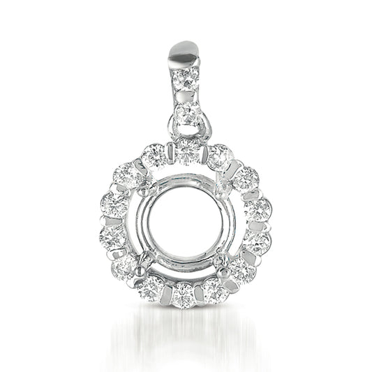 This Pendant is available in 14K White Gold. There are a total of 16 stones. There are Rounds with a total carat weight of 0.23 set in a Prong Set setting.