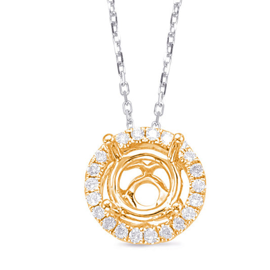 This Pendant is available in 14K Yellow Gold. There are a total of 14 stones. There are Rounds with a total carat weight of 0.05 set in a Micro Prong setting.