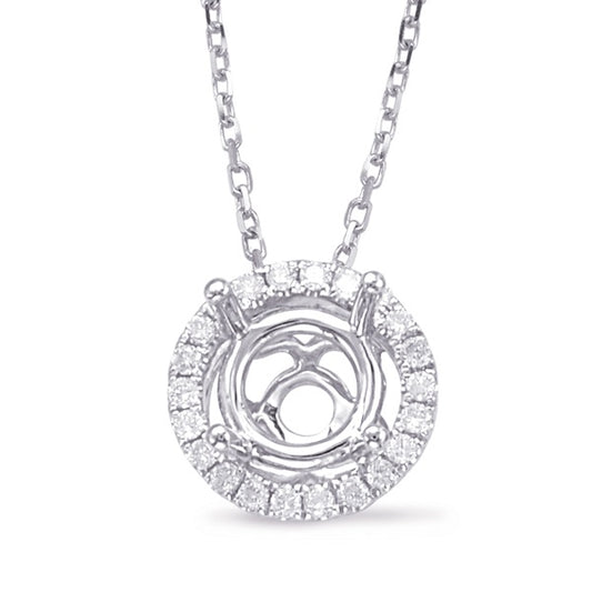 This Pendant is available in 14K White Gold. There are a total of 18 stones. There are Rounds with a total carat weight of 0.07 set in a Micro Prong setting.