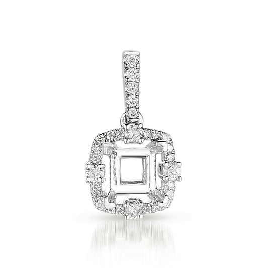 This Pendant is available in 14K White Gold. There are a total of 29 stones. There are Rounds with a total carat weight of 0.18 set in a Micro Prong setting.