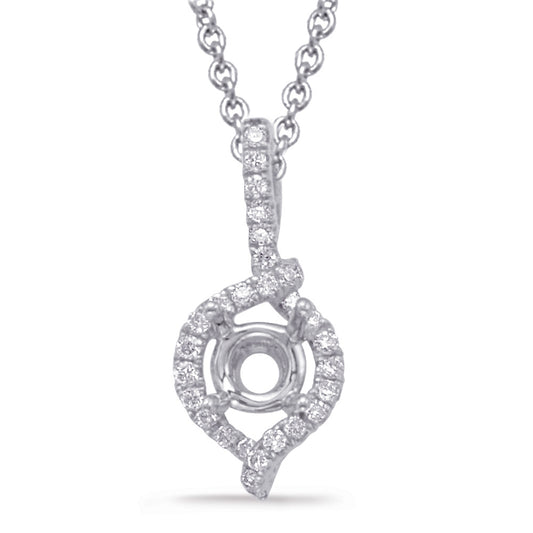 This Pendant is available in 14K White Gold. There are a total of 30 stones. There are Rounds with a total carat weight of 0.1 set in a Micro Prong setting.