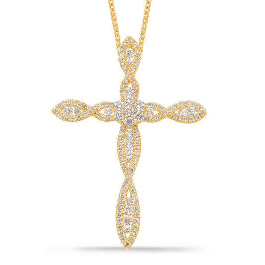 This Pendant is available in 14K Yellow Gold. There are a total of 120 stones. There are Rounds with a total carat weight of 0.81 set in a Micro Pave|Micro Prong setting.