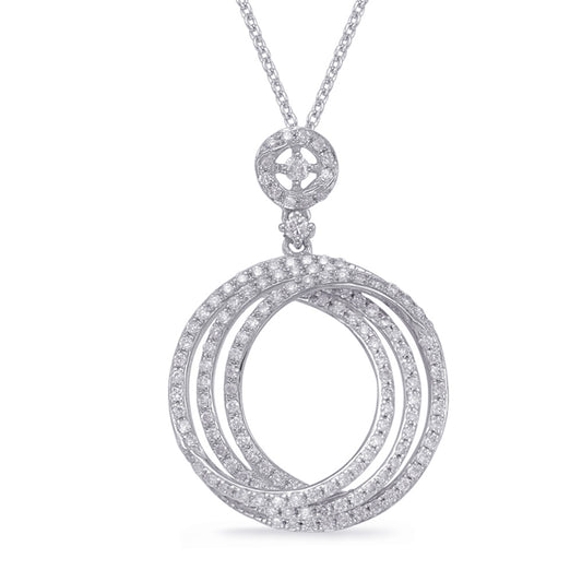 This Pendant is available in 14K White Gold. There are a total of 140 stones. There are Rounds with a total carat weight of 0.68 set in a Micro Prong setting.
