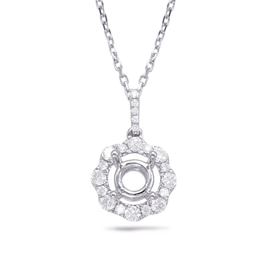 This Pendant is available in 14K White Gold. There are a total of 21 stones. There are Rounds with a total carat weight of 0.38 set in a Micro Prong setting.