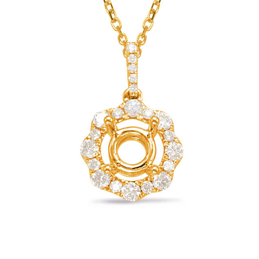 This Pendant is available in 14K Yellow Gold. There are a total of 21 stones. There are Rounds with a total carat weight of 0.25 set in a Micro Prong setting.