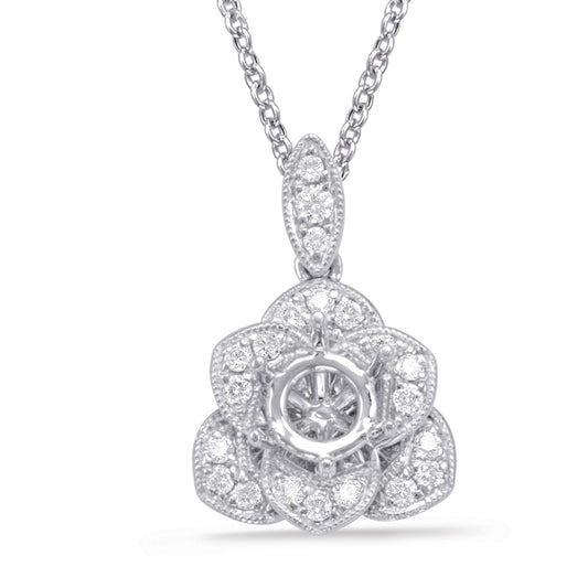 This Pendant is available in 14K White Gold. There are a total of 21 stones. There are Rounds with a total carat weight of 0.16 set in a Micro Prong setting.