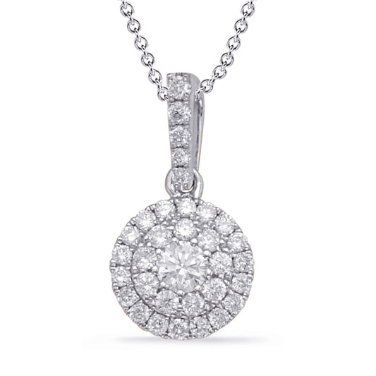 This Pendant is available in 14K White Gold. There are a total of 33 stones. There are Rounds with a total carat weight of 0.26 set in a Micro Prong setting.
