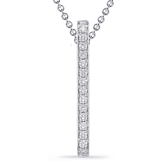 This Pendant is available in 14K White Gold. There are a total of 16 stones. There are Rounds with a total carat weight of 0.2 set in a Micro Prong setting.