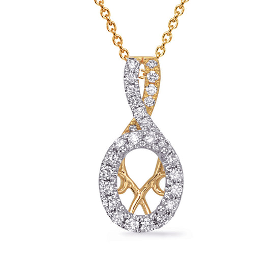 This Pendant is available in 14K Yellow & White Gold. There are a total of 27 stones. There are Rounds with a total carat weight of 0.22 set in a Prong Set setting.