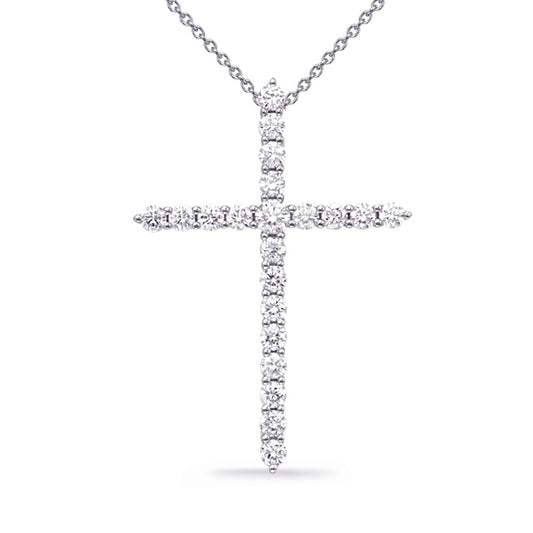 This Pendant is available in 14K White Gold. There are a total of 21 stones. There are Rounds with a total carat weight of 0.74 set in a Micro Prong setting.