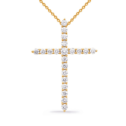 This Pendant is available in 14K Yellow Gold. There are a total of 21 stones. There are Rounds with a total carat weight of 0.74 set in a Micro Prong setting.