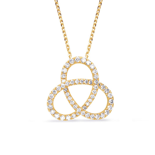 This Pendant is available in 14K Yellow Gold. There are a total of 54 stones. There are Rounds with a total carat weight of 0.66 set in a Prong Set setting.