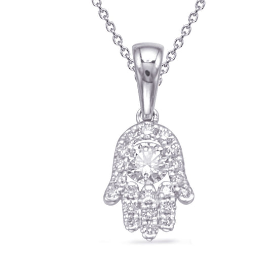 This Pendant is available in 14K White Gold. There are a total of 21 stones. There are Rounds with a total carat weight of 0.24 set in a Micro Prong setting.