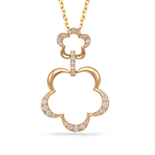 This Pendant is available in 14K Yellow Gold. There are a total of 29 stones. There are Rounds with a total carat weight of 0.29 set in a Prong Set setting.