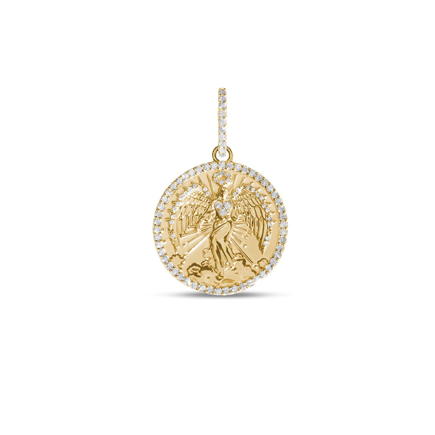 14k Gold and Diamond Guardian Angel Coin Pendant only or on 14k Franco Chain - 30"