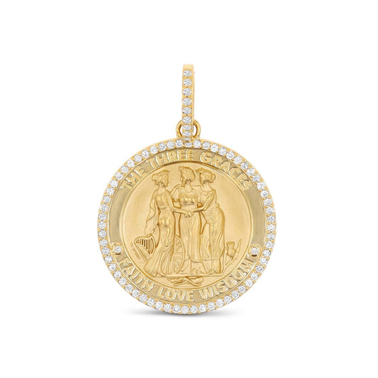 14k Diamond Three Graces Medallion "Faith Love Wisdom" - 30mm