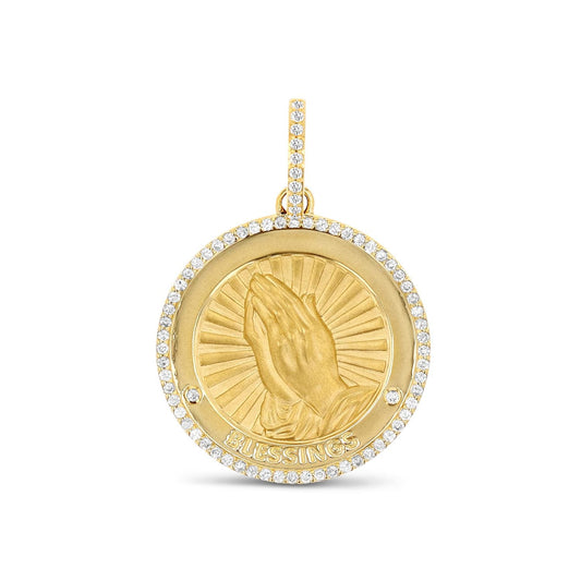 14k Praying Hands Diamond Medallion "Blessings" - 30mm