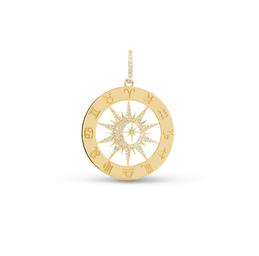 14k Zodiac Medallion Only or on Snake Chain Necklace - 30"