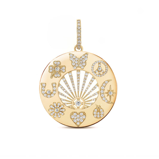 14k Luck and Light Manifestation Medallion Only or on Franco Chain - 28"