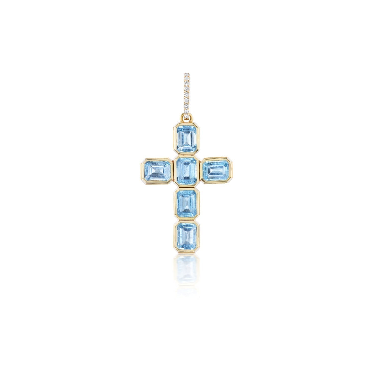 14k Aquamarine Bezel Set Cross Pendant