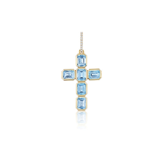 14k Aquamarine Bezel Set Cross Pendant