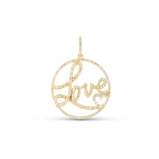 14k Diamond Heartstring LOVE Round Pendant Only or on 14k Snake Chain - 30"