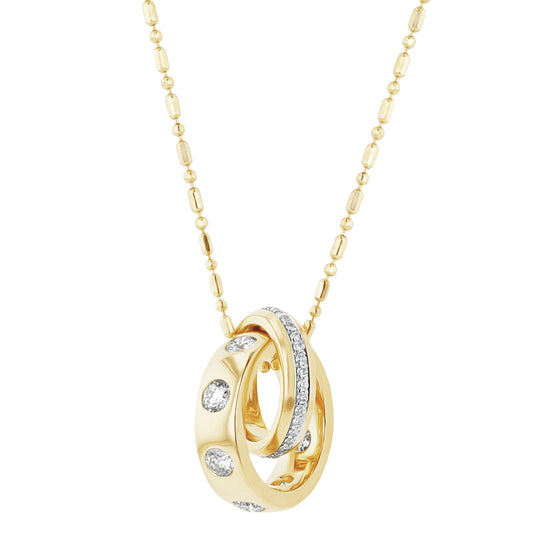 14K Yellow Gold 0.85 carat Diamonds Interlocking Rings Necklace