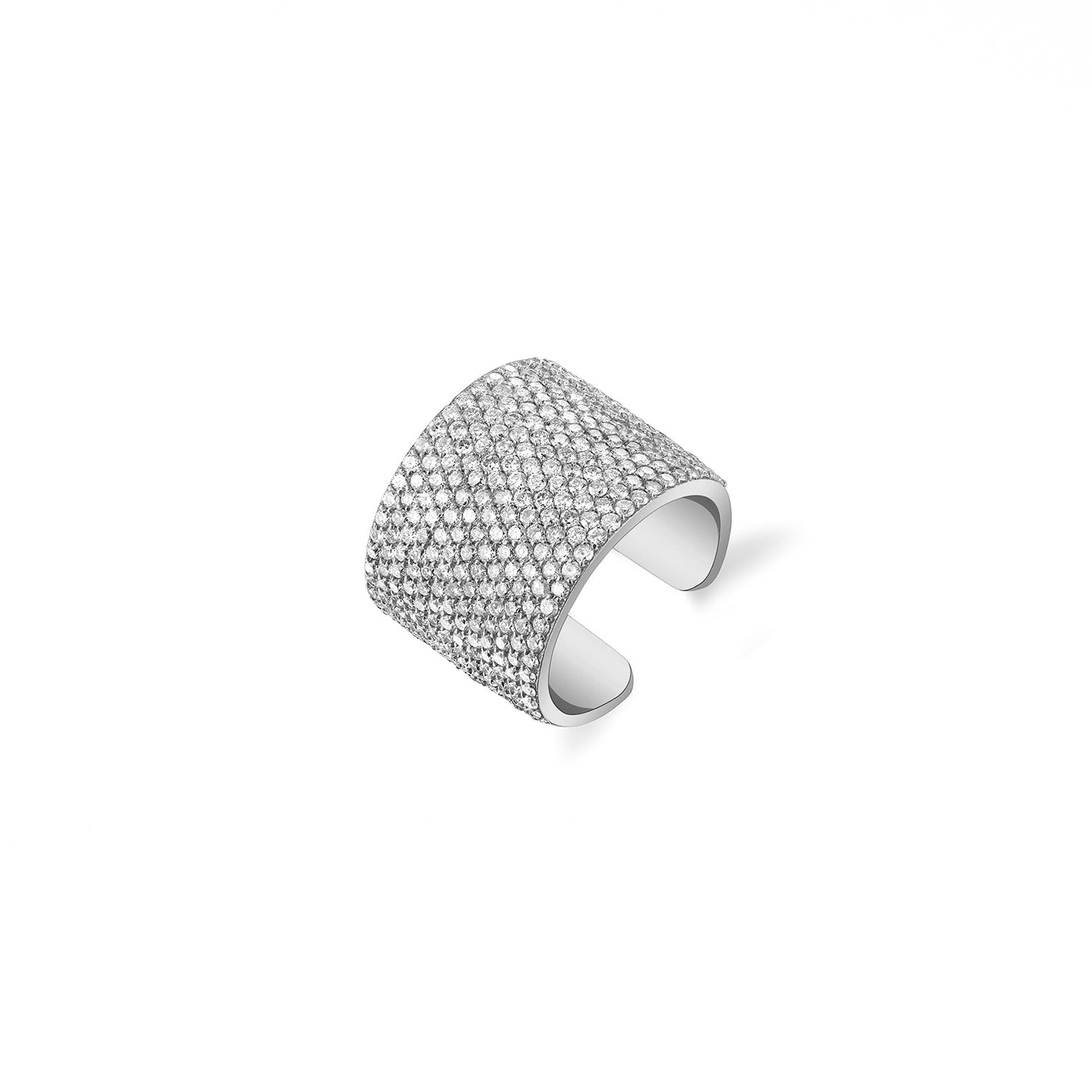 Pave Diamond Silver Wide Cuff Ring