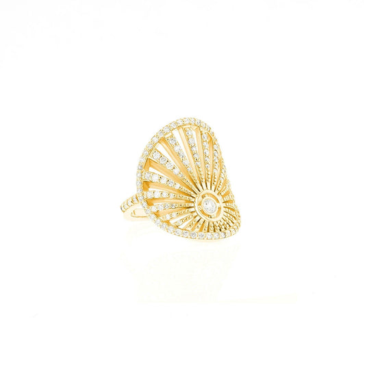 14K Gold Diamond Sunrise Saddle Ring