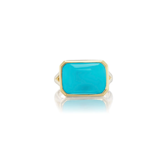 The Joni 14k Gold Emerald Cut Cabochon Ring - Turquoise