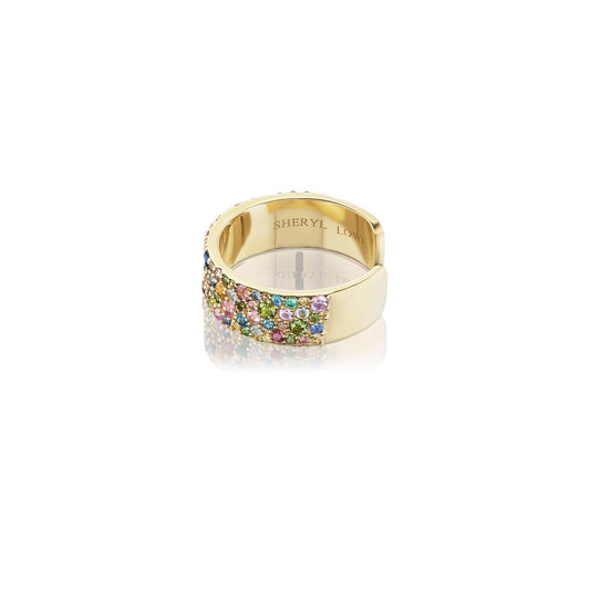 14k Mini Rainbow Cobblestone Confetti Cuff Ring