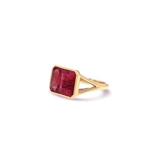 The Joni 14k Gold Emerald Cut Ring - Pink Tourmaline - One of a Kind