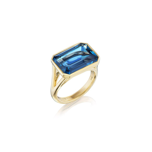 The Joni 14k Gold Emerald Cut Ring - London Blue Topaz