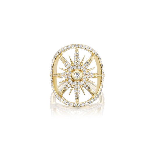 14k Diamond Star with Bezel Center Saddle Ring