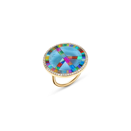 14k Opal and Larimar Inlay Peace Sign Ring