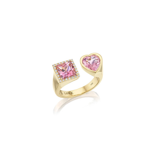 14K Heart Two Stone Ring - Pink Tourmaline