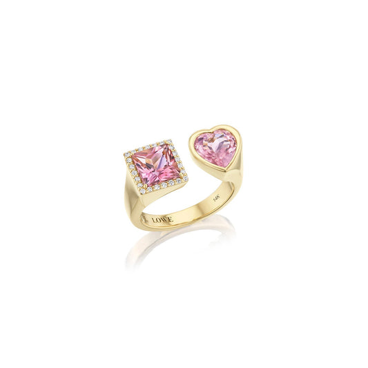 14K Heart Two Stone Ring - Pink Tourmaline