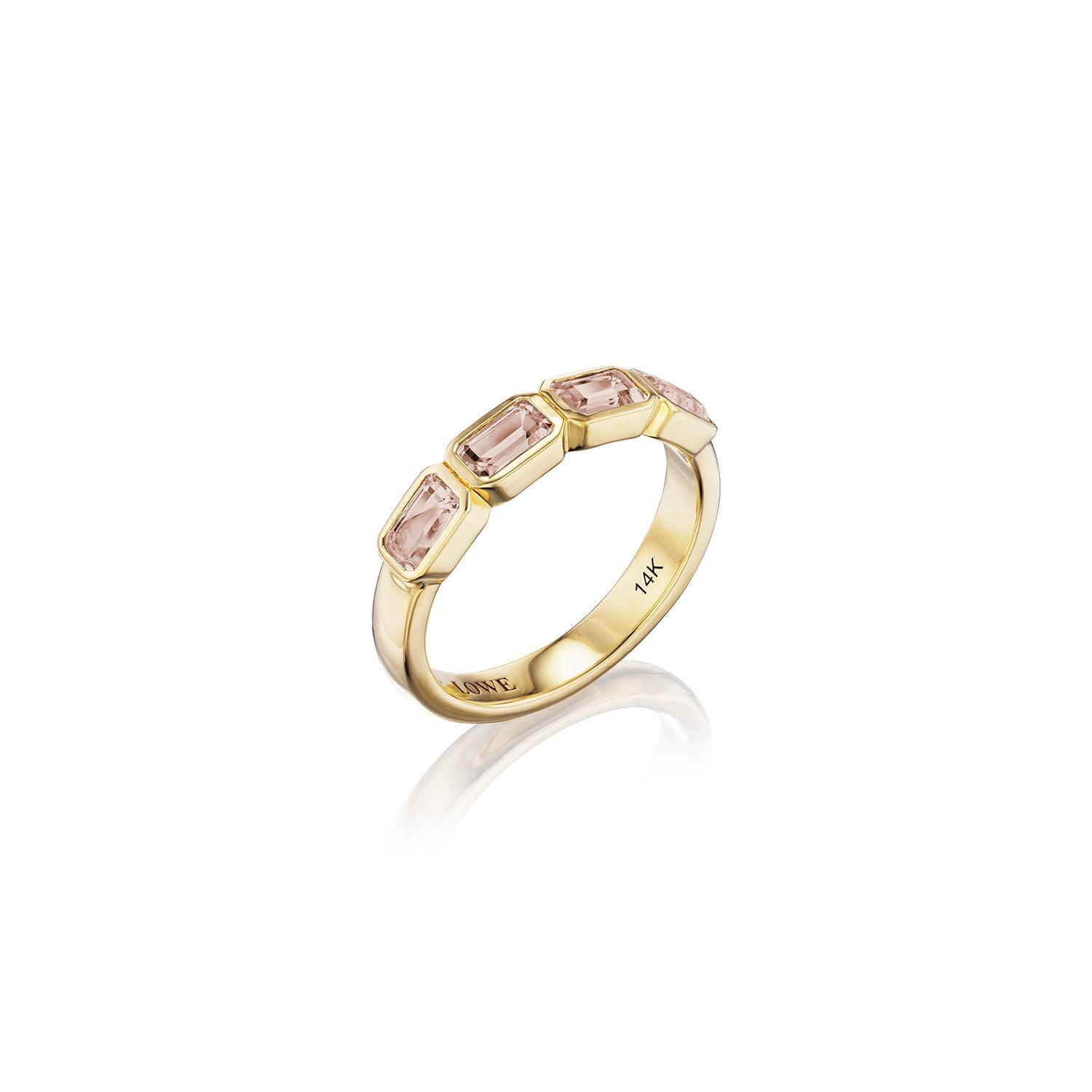 14k Pink Tourmaline Emerald Cut Stacking Band Ring