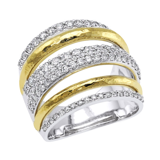 14K Two Tone Gold 1.50 carat Diamonds Wide Multi Row Fashion Ring