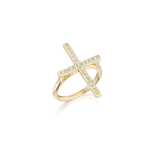 14k Diamond Cross Cathedral Set Ring
