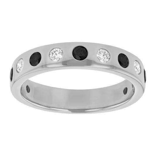 14K White Gold 0.70 carat Black and White Diamonds Band Ring