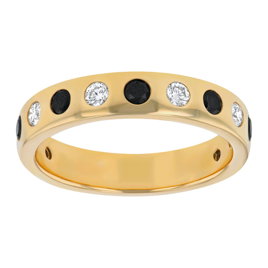14K Yellow Gold 0.70 carat Black and White Diamonds Band Ring