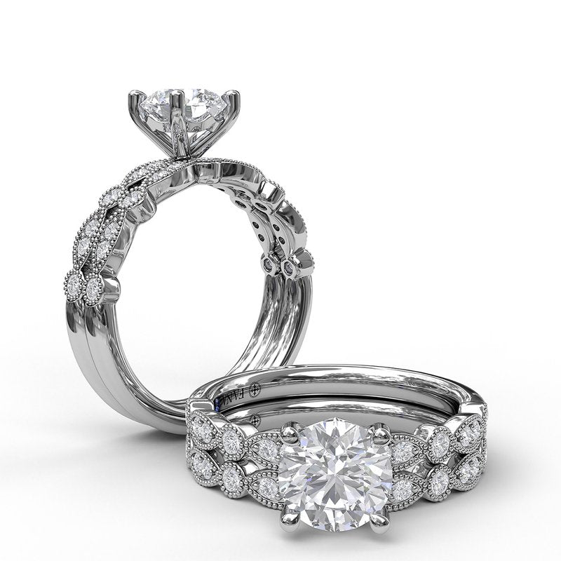 Classic Diamond Engagement Ring with Detailed Milgrain Band S3040 - TBird