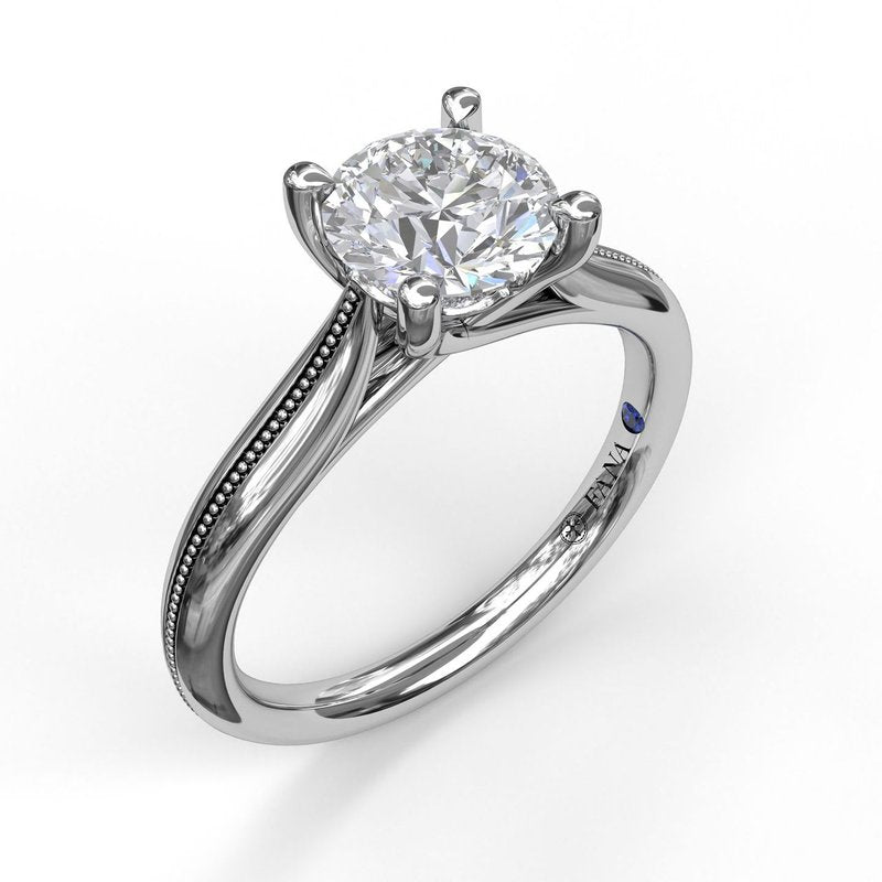 Round Cut Solitaire With Detailed Milgrain Band S3048 - TBird