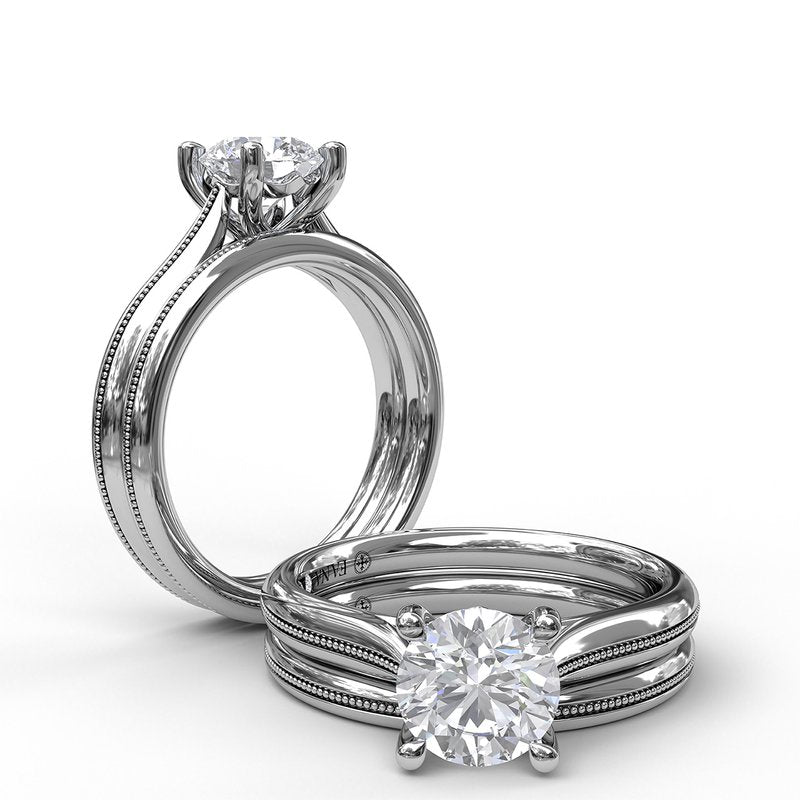 Round Cut Solitaire With Detailed Milgrain Band S3048 - TBird