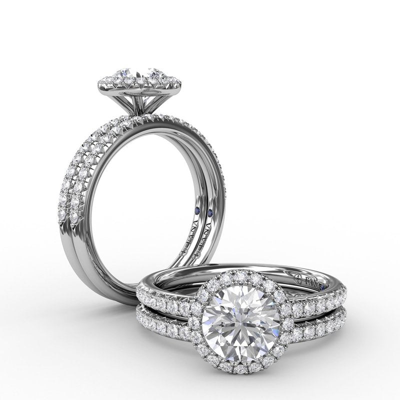 Classic Diamond Halo Engagement Ring With Diamond Band S3191 - TBird