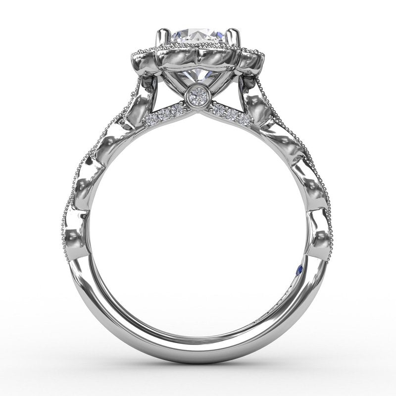 Round Diamond Engagement Ring With Floral Halo and Milgrain Details S3214 - TBird